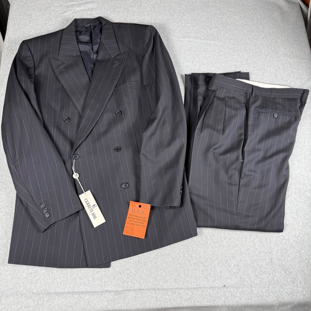 Cerruti 1881 Mens EU 56 Wool Pinstripe Double Breasted Suit Hitman Italy Vintage